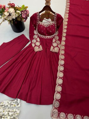 Design No. 5026 Premium Designer Roman Silk 3-Piece Gown Set with Sequin Work fancy Anarkali suit catalogs