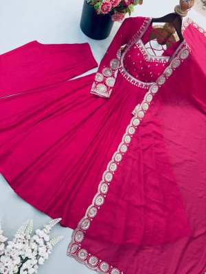Design No. 5026 Premium Designer Roman Silk 3-Piece Gown Set with Sequin Work fancy Anarkali suit catalogs