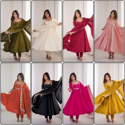 Design No. 5026 Premium Designer Roman Silk 3-Piece Gown Set with Sequin Work fancy Anarkali suit catalogs