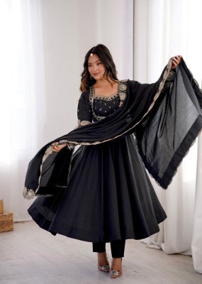 Design No. 5026 Premium Designer Roman Silk 3-Piece Gown Set with Sequin Work fancy Anarkali suit catalogs