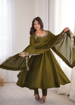 Design No. 5026 Premium Designer Roman Silk 3-Piece Gown Set with Sequin Work fancy Anarkali suit catalogs