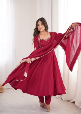 Design No. 5026 Premium Designer Roman Silk 3-Piece Gown Set with Sequin Work fancy Anarkali suit catalogs