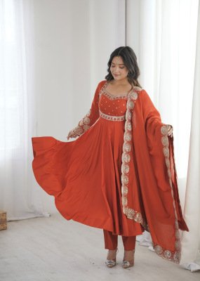Design No. 5026 Premium Designer Roman Silk 3-Piece Gown Set with Sequin Work fancy Anarkali suit catalogs