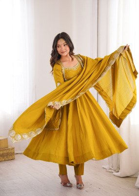 Design No. 5026 Premium Designer Roman Silk 3-Piece Gown Set with Sequin Work fancy Anarkali suit catalogs