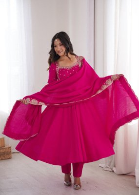 Design No. 5026 Premium Designer Roman Silk 3-Piece Gown Set with Sequin Work fancy Anarkali suit catalogs