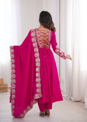 Design No. 5026 Premium Designer Roman Silk 3-Piece Gown Set with Sequin Work fancy Anarkali suit catalogs