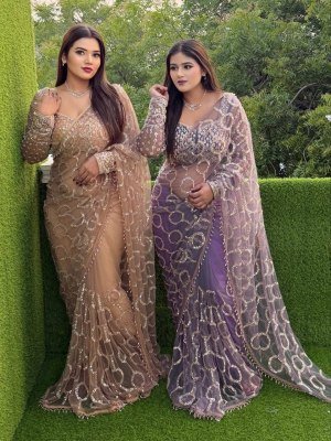 Design No. 5608 Soft Net Sequins Designer Saree with Blouse 