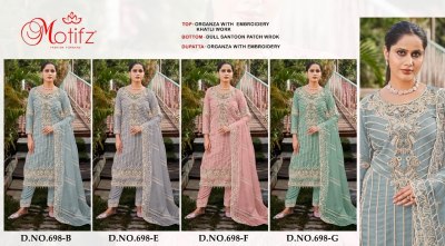Design no 698 by Motifz Organza embroidered unstitched Suit collection  dress material catalogs