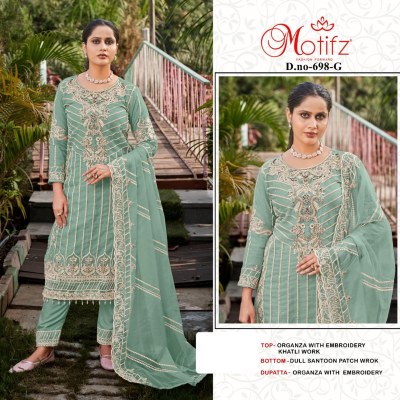 Design no 698 by Motifz Organza embroidered unstitched Suit collection  dress material catalogs