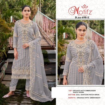 Design no 698 by Motifz Organza embroidered unstitched Suit collection  dress material catalogs