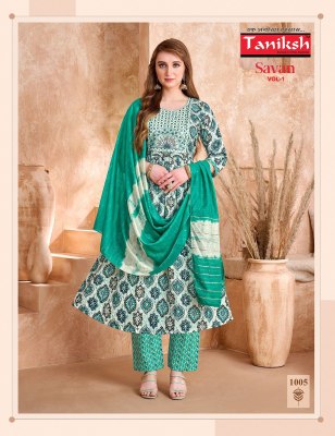 Designer Anarkali Suit Taniksh Savan Vol 1 Poly Viscose Print Embroidery Work Kurti Pant And Chanderi Dupatta Wholesale  kurtis catalogs