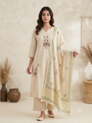 Designer Cotton 3 Piece Kurti Pant with Block Print Dupatta readymade suit catalogs