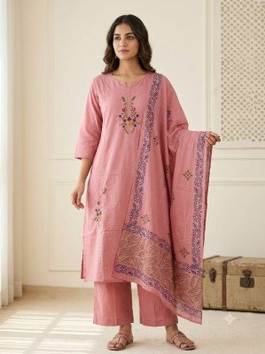 Designer Cotton 3 Piece Kurti Pant with Block Print Dupatta readymade suit catalogs