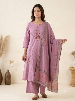 Designer Cotton 3 Piece Kurti Pant with Block Print Dupatta readymade suit catalogs