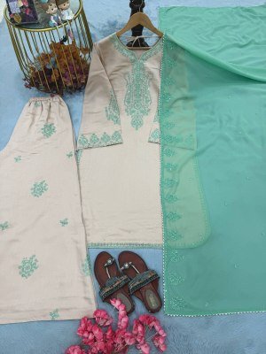 Designer D. No. 045 Heavy Pure Roman Silk Embroidered Palazzo Suit Set Fancy Palazzo suit catalogue