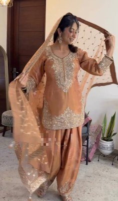 Designer D. No. 046 Pure NC Moss Silk Embroidered Farshi Palazzo Suit Set readymade suit catalogs