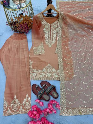 Designer D. No. 046 Pure NC Moss Silk Embroidered Farshi Palazzo Suit Set readymade suit catalogs