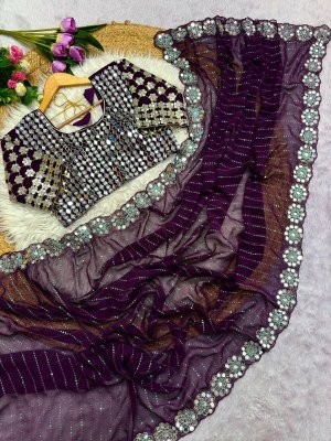 Designer Mirror Work Party Saree Heavy Soft Georgette Embroidery  wholesale catalogs