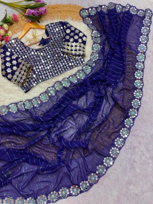 Designer Mirror Work Party Saree Heavy Soft Georgette Embroidery  sarees catalogs