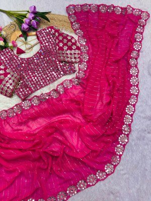 Designer Mirror Work Party Saree Heavy Soft Georgette Embroidery  sarees catalogs