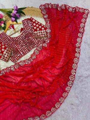 Designer Mirror Work Party Saree Heavy Soft Georgette Embroidery  sarees catalogs