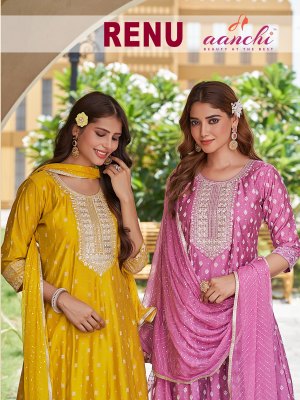Designer Roman Silk Top And Bottom with Fancy Nazmeen Dupatta  Aanchi Renu Wholesale wholesale catalogs
