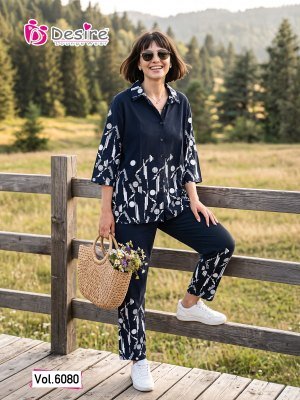 Desire Premium 6080 Rayon 18KG Shirt Style Co-Ord Set co ord set catalogs