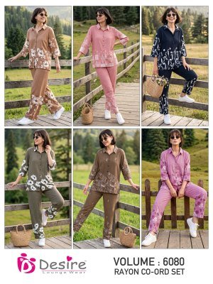 Desire Premium 6080 Rayon 18KG Shirt Style Co-Ord Set co ord set catalogs