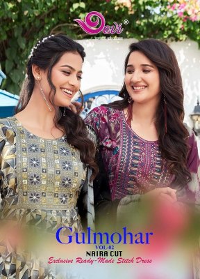 Devi Gulmohar Vol 2 heavy muslin cotton Nyra Cut Kurti Pant With Dupatta catalogue at low rate  Amavi