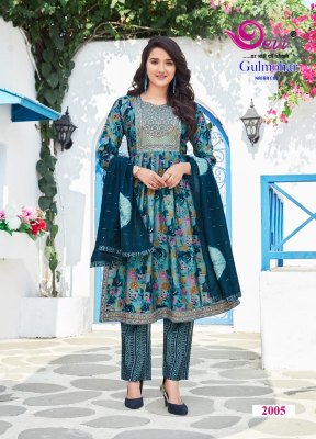 Devi Gulmohar Vol 2 heavy muslin cotton Nyra Cut Kurti Pant With Dupatta catalogue at low rate  readymade suit catalogs