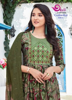 Devi Gulmohar Vol 2 heavy muslin cotton Nyra Cut Kurti Pant With Dupatta catalogue at low rate  readymade suit catalogs
