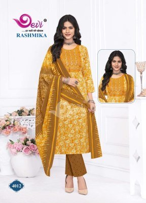 Devi Rashmika Vol 4 Kurti Pant Dupatta Set  Pure Cotton Printed with Lining And Embroidery Neck Patch Wholesale  kurtis catalogs