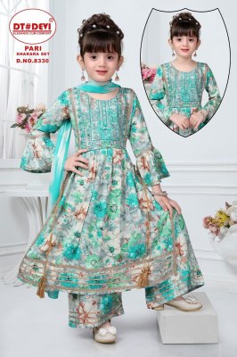Devi by Pari Dno 8330 girls  reyon printed flared sharara suit catalogue at affordable rate readymade suit catalogs