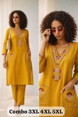 Dhabu Cotton 2-Piece Kurti Palazzo Set with Pocket Size wise Combo Set