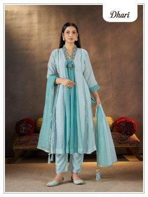 Dhari Mull  Kurti Pant Dupatta 3-Piece Suit Set with Hand and Embroidery Work Size wise Combo Set