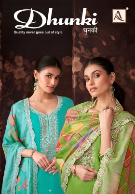 Dhunki by Alok suit fancy luckhnavi thread embroidered unstitched suit catalogue  dress material catalogs