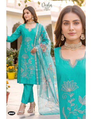 Disha Vol. 3 Heavy Roman Silk Kurti Pant with Digital Border Dupatta Set kurti pant with dupatta Catalogs
