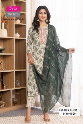 Diya Trends Fashion Flora Vol 1 Design No 1001 to 1012 Series Kurti Pant Dupatta Set Wholesale Price  readymade suit catalogs