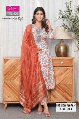Diya Trends Fashion Flora Vol 1 Design No 1001 to 1012 Series Kurti Pant Dupatta Set Wholesale Price  readymade suit catalogs