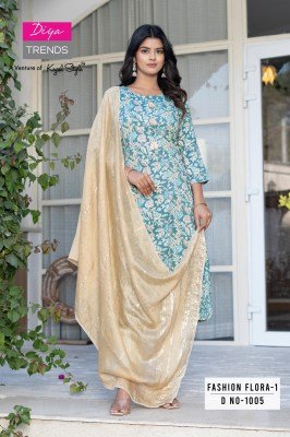 Diya Trends Fashion Flora Vol 1 Design No 1001 to 1012 Series Kurti Pant Dupatta Set Wholesale Price  readymade suit catalogs
