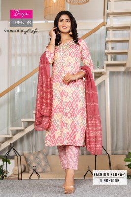 Diya Trends Fashion Flora Vol 1 Design No 1001 to 1012 Series Kurti Pant Dupatta Set Wholesale Price  readymade suit catalogs