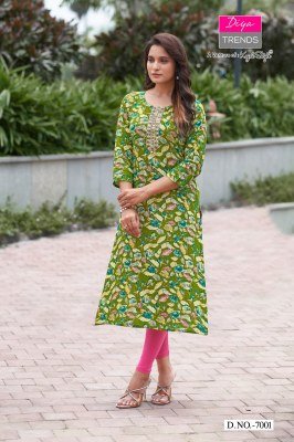 Diya Trends Gardencity 8 Rayon Printed Kurti with Foil Embroidery 12 Stylish Designs Wholesale kurtis catalogs