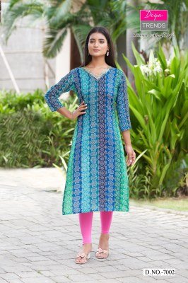 Diya Trends Gardencity 8 Rayon Printed Kurti with Foil Embroidery 12 Stylish Designs Wholesale kurtis catalogs