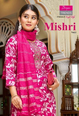 Diya Trends Mishri Vol 1 Straight Kurti with Pant And Jacquard Sequence Dupatta Vertican Print Fancy Embroidery Work Wholesale kurti pant with dupatta Catalogs