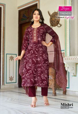 Diya Trends Mishri Vol 1 Straight Kurti with Pant And Jacquard Sequence Dupatta Vertican Print Fancy Embroidery Work Wholesale kurti pant with dupatta Catalogs