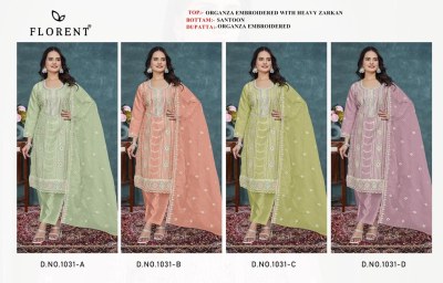 Dno 1031ABCD by Florent Heavy Dull Organza Embroidered Suit with budget rate salwar kameez catalogs