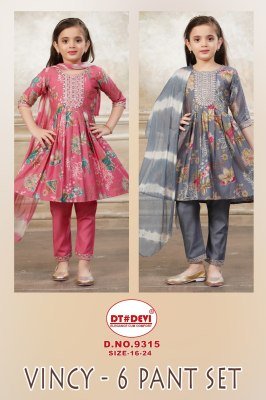 Dt Devi Design 9315 Vincy 6 Kurti Set Plazo Set Bernil Silk with Nazeen Double Colour Dupatta Wholesale Dt Devi