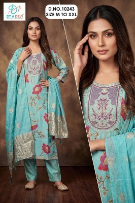 Dt Devi GEHENA-6 Pant Set Design No. 10243 Berlin Silk Printed 2-Piece Set kurti pant with dupatta Catalogs