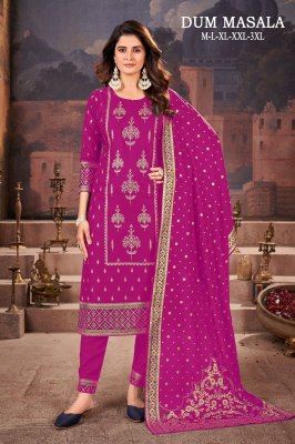 Dum Masala present exclusive reyon gold printed kurti pant with dupatta catalogue readymade suit catalogs