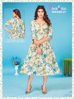 Dveeja fashion present Nikhar reyon foil print alia cut kurti catalogue at wholesale rate kurtis catalogs